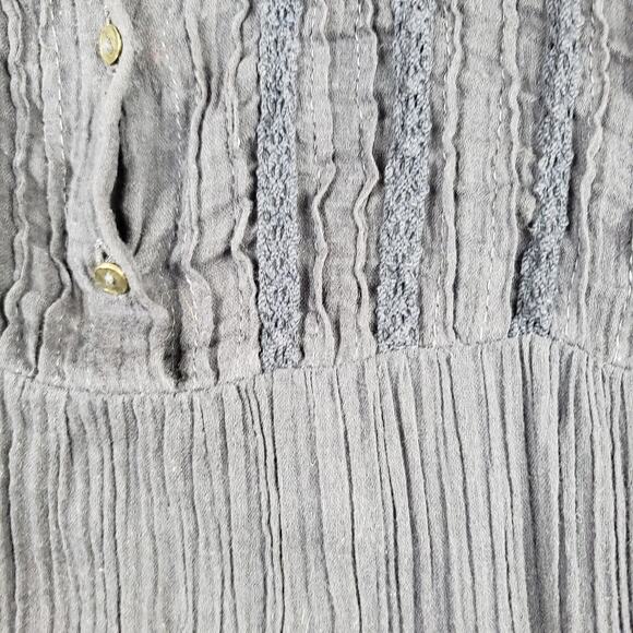 Free People XS Pleat Crepe Babydoll Blouse Black Dark Fairy Boho Renaissance - Picture 3 of 10